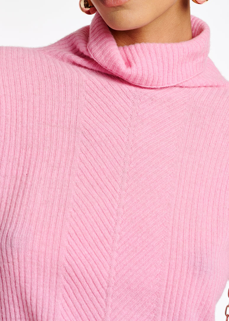 Pink merino wool ribbed turtleneck sweater RE—SSENTIEL second-hand photo 3