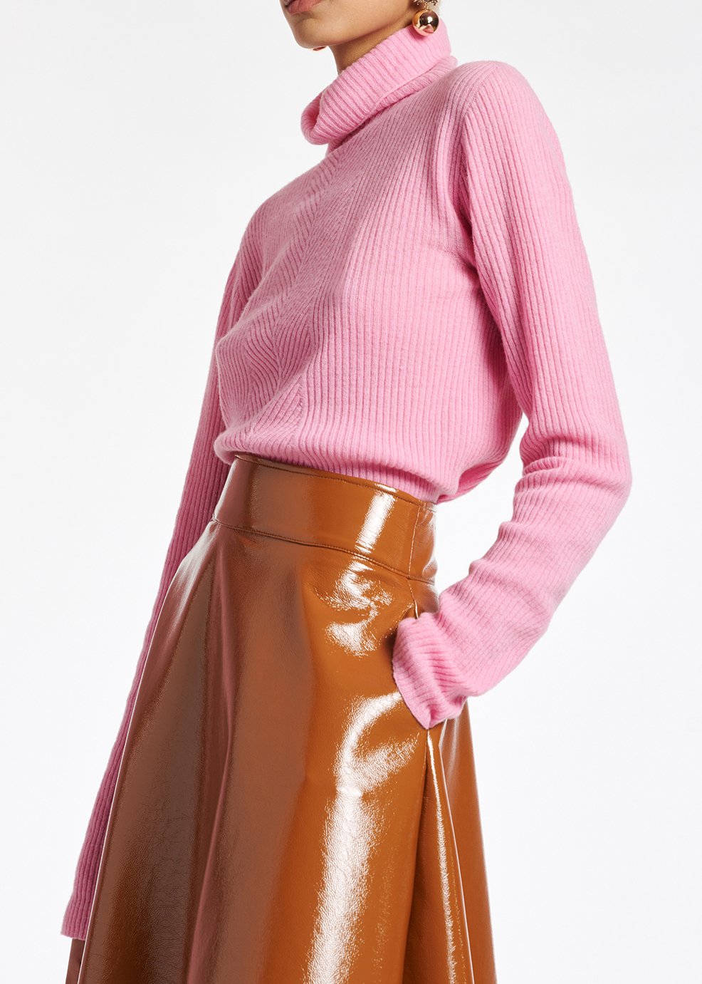 Pink merino wool ribbed turtleneck sweater RE—SSENTIEL second-hand photo 4