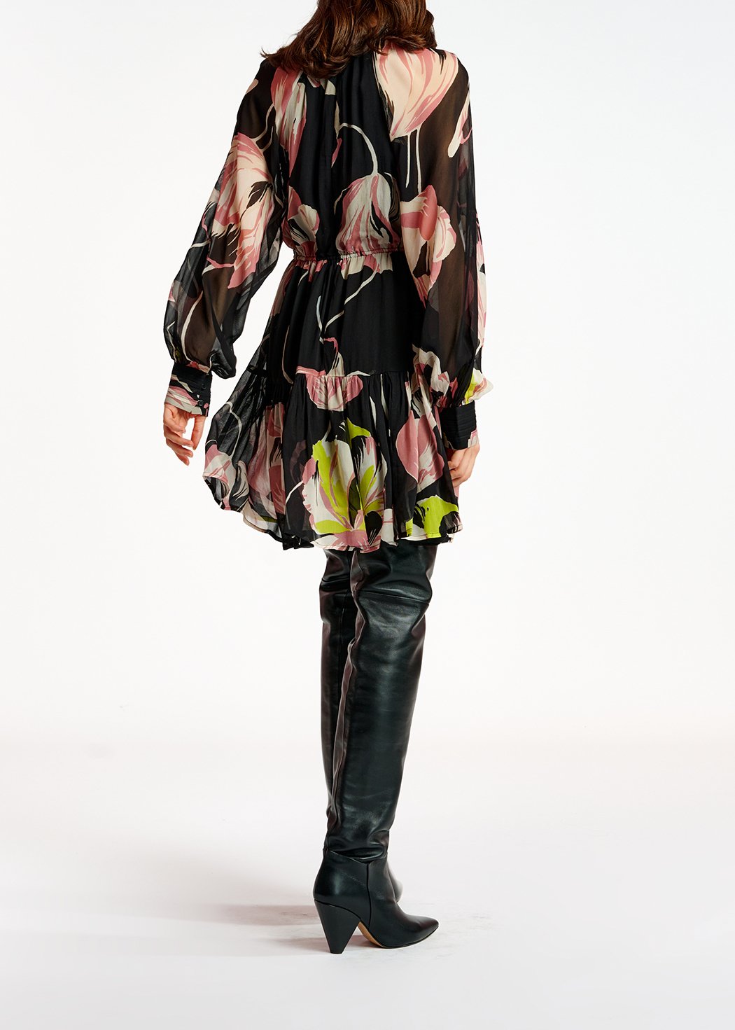 Zwarte mini-jurk met bloemenprint RE—SSENTIEL tweedehands photo 4