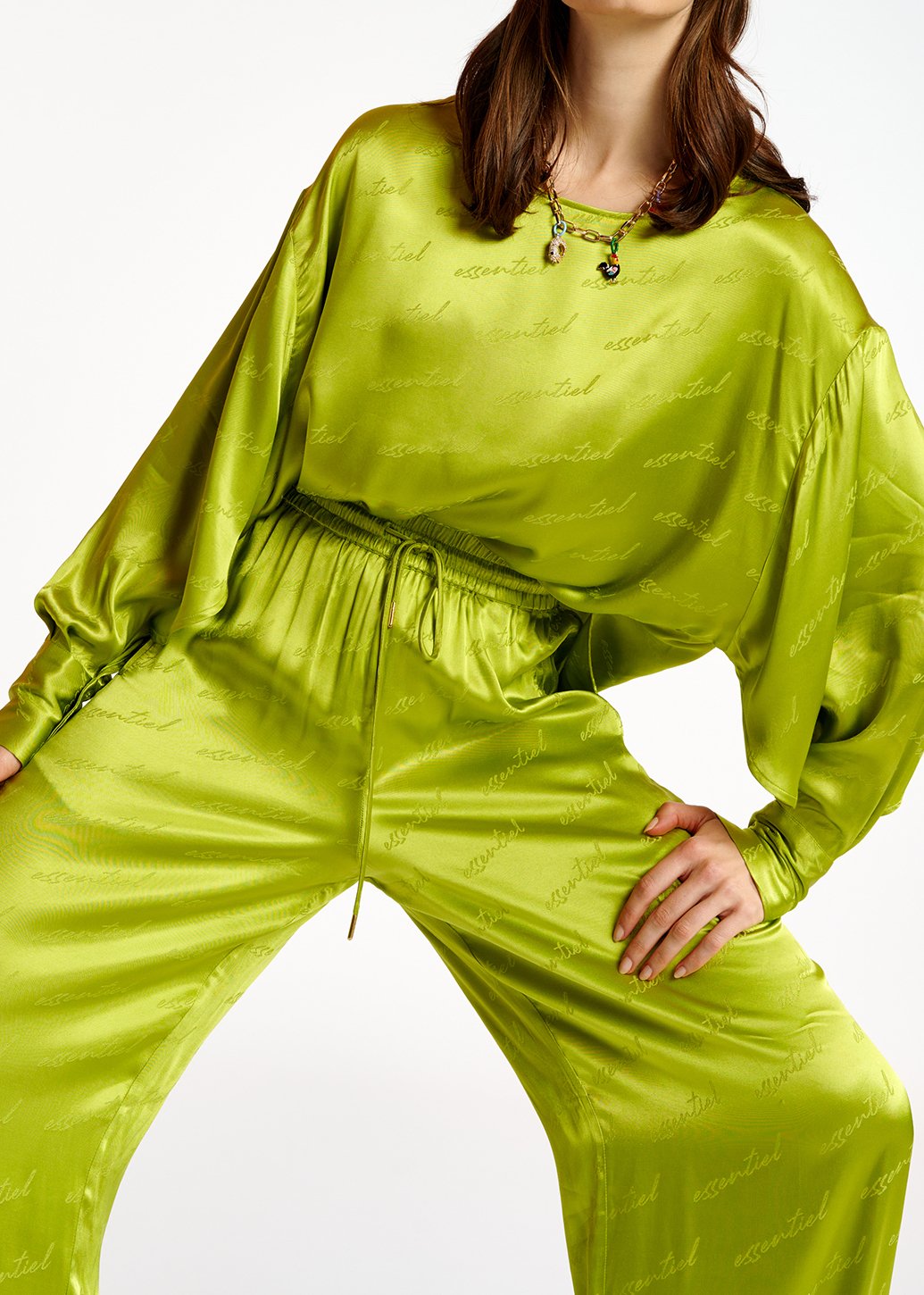 Top ample en jacquard de satin vert citron RE—SSENTIEL seconde main photo 3