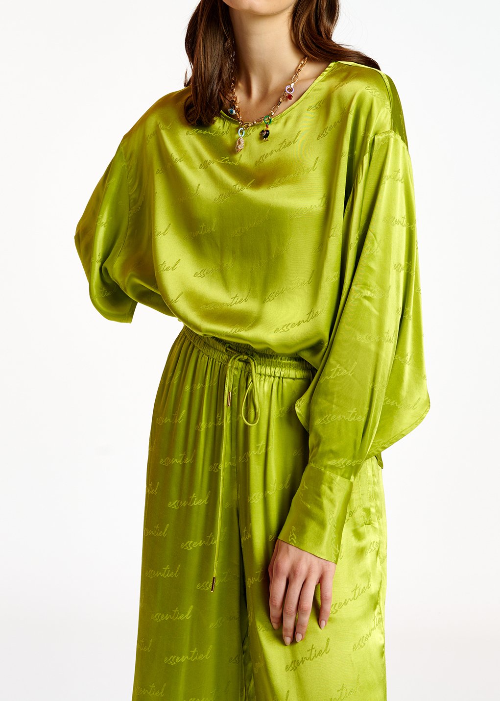 Top ample en jacquard de satin vert citron RE—SSENTIEL seconde main photo 4