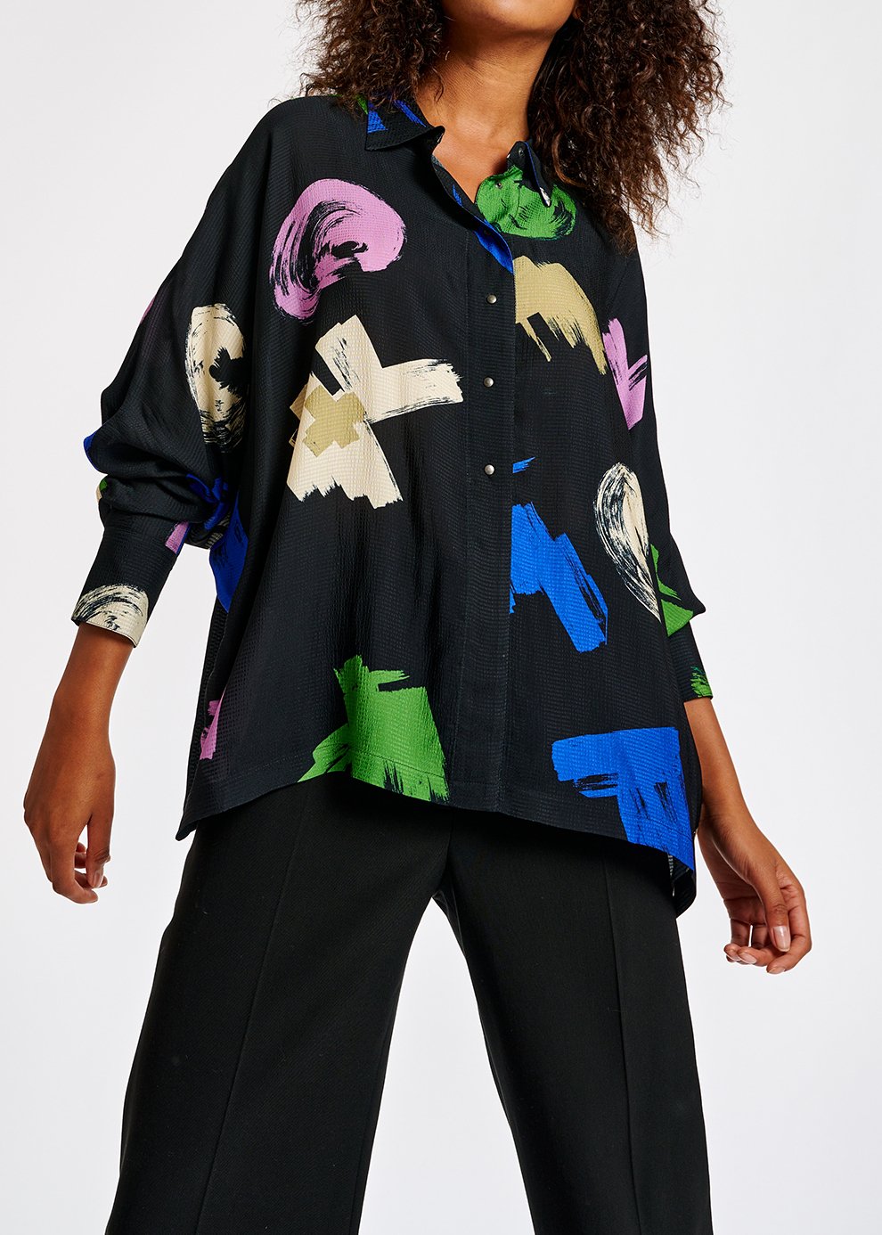 Marineblauw oversized hemd met print RE—SSENTIEL tweedehands photo 3
