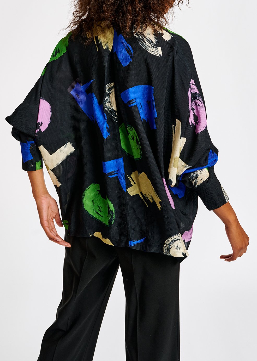 Marineblauw oversized hemd met print RE—SSENTIEL tweedehands photo 4