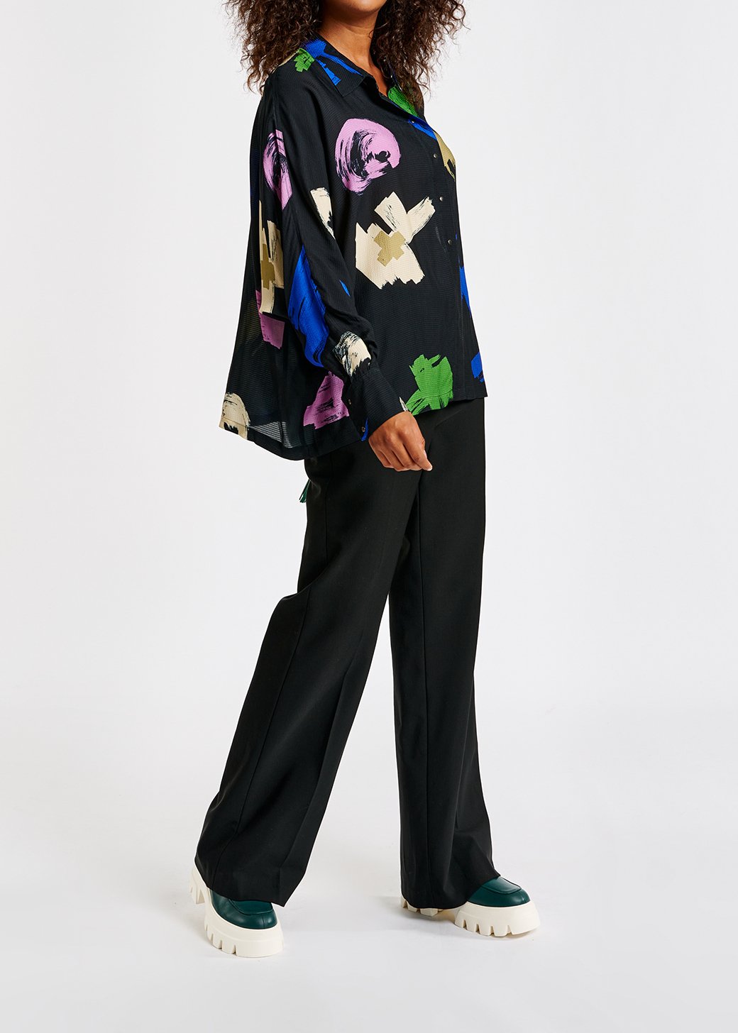 Marineblauw oversized hemd met print RE—SSENTIEL tweedehands photo 5