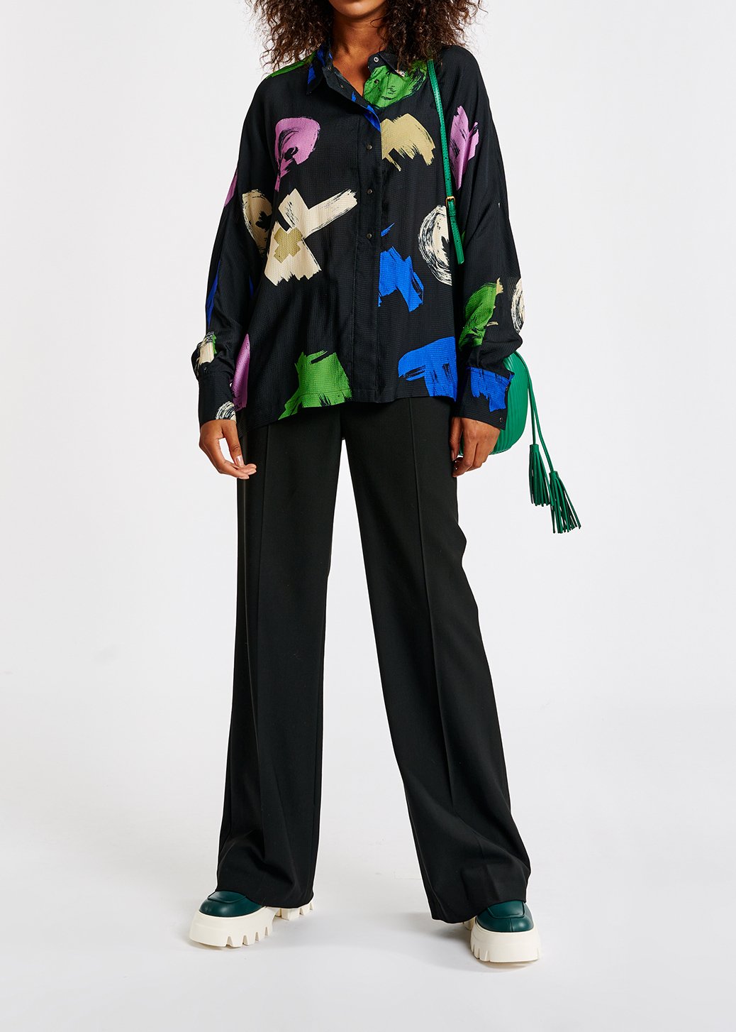 Marineblauw oversized hemd met print RE—SSENTIEL tweedehands photo 6