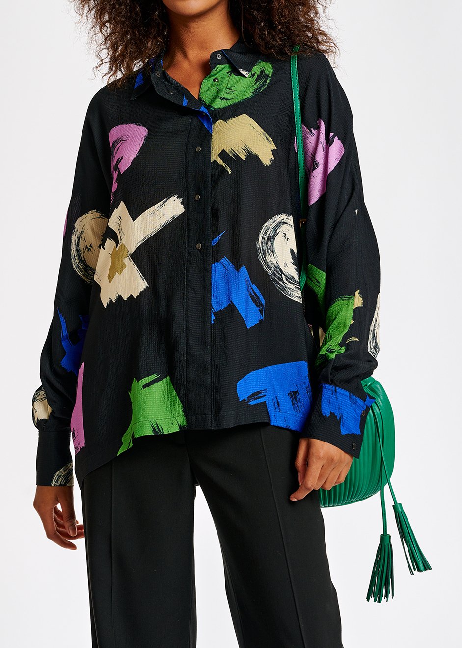 Marineblauw oversized hemd met print RE—SSENTIEL tweedehands photo 7