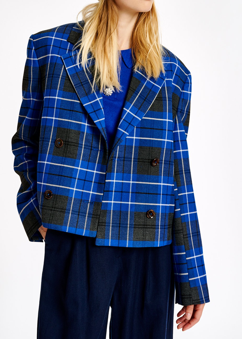 Blauw kort vest met ruitjes RE—SSENTIEL tweedehands photo 3