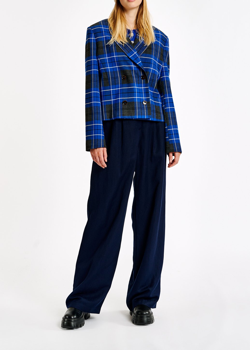 Blauw kort vest met ruitjes RE—SSENTIEL tweedehands photo 4