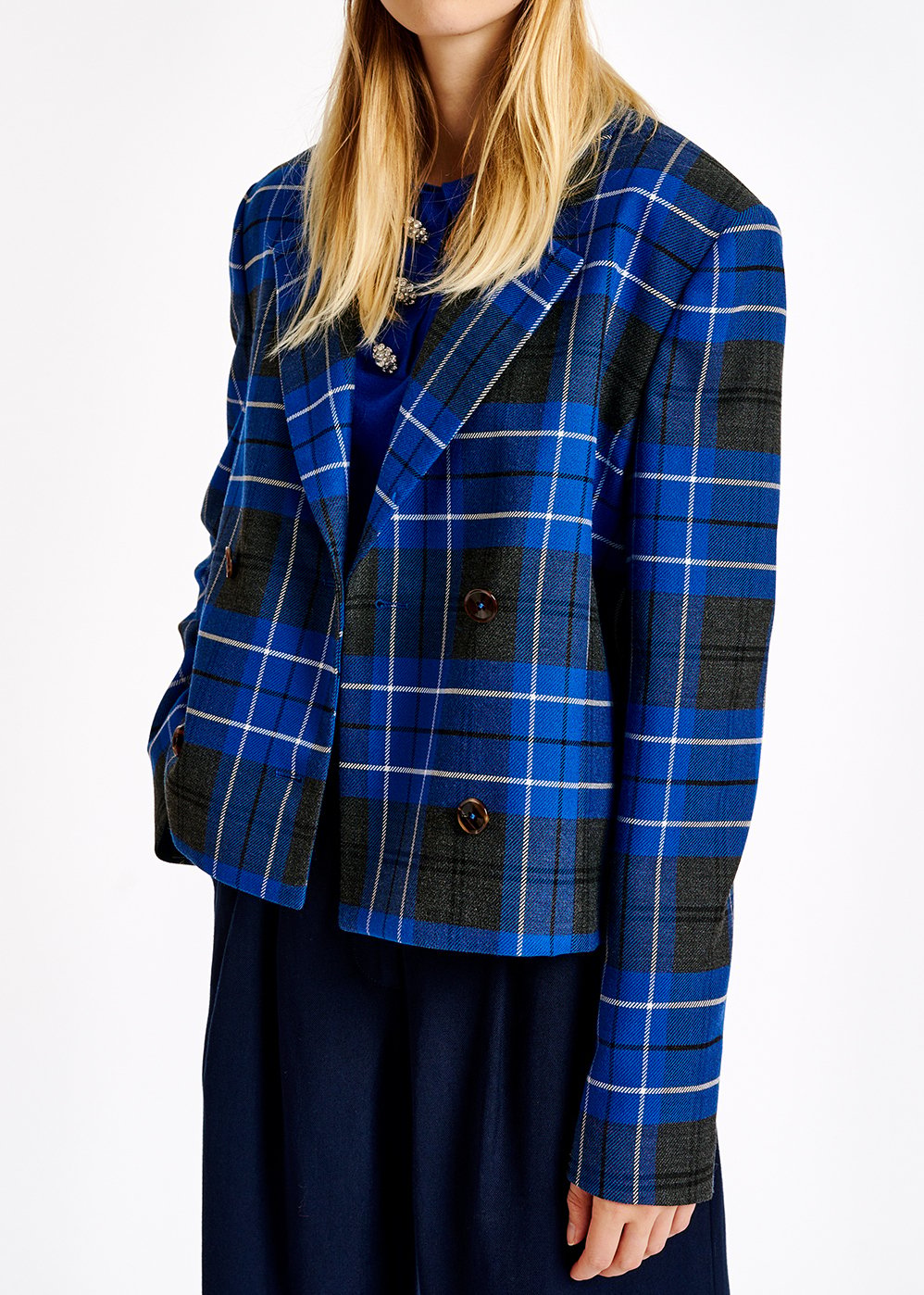 Blauw kort vest met ruitjes RE—SSENTIEL tweedehands photo 5