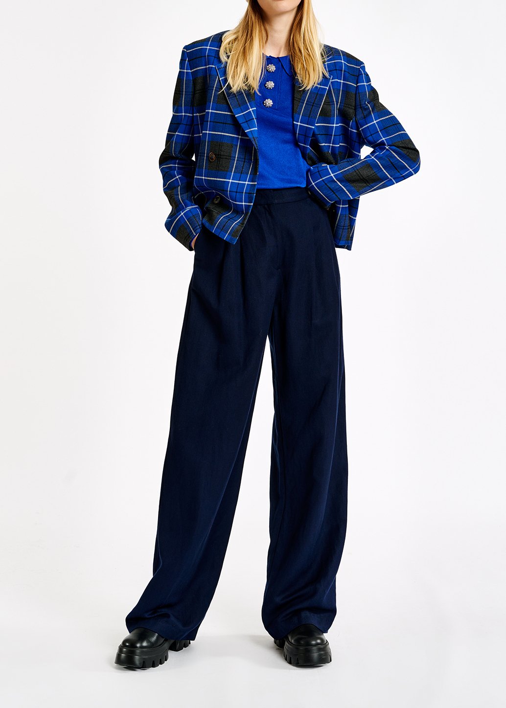 Blauw kort vest met ruitjes RE—SSENTIEL tweedehands photo 8