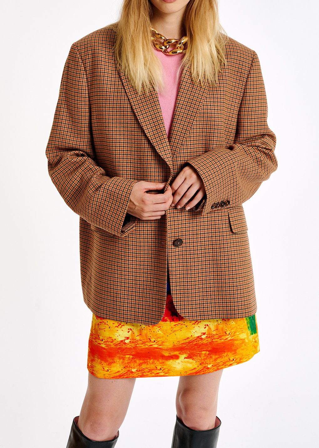 Brown check oversized-fit blazer RE—SSENTIEL second-hand photo 3