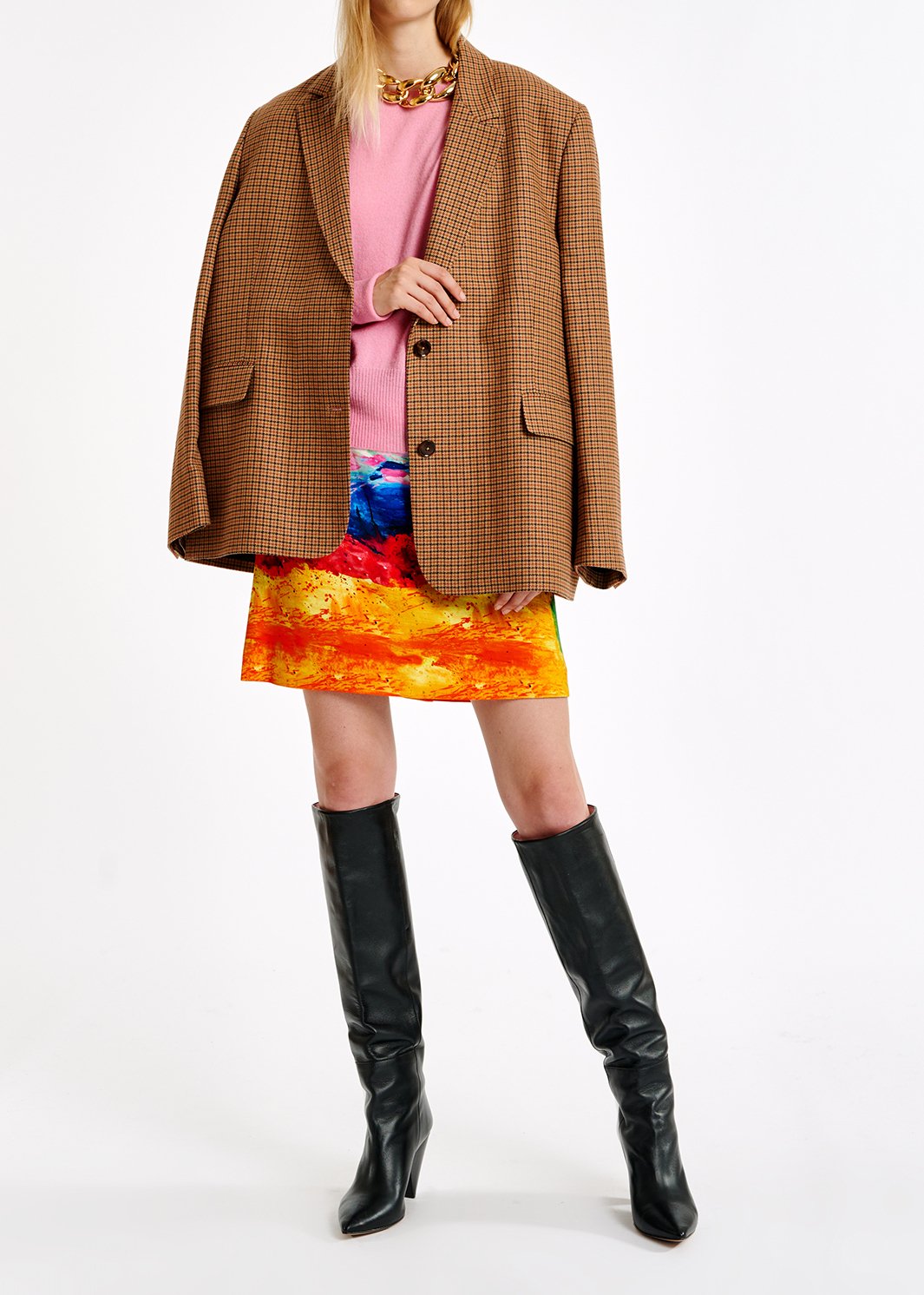 Brown check oversized-fit blazer RE—SSENTIEL second-hand photo 4