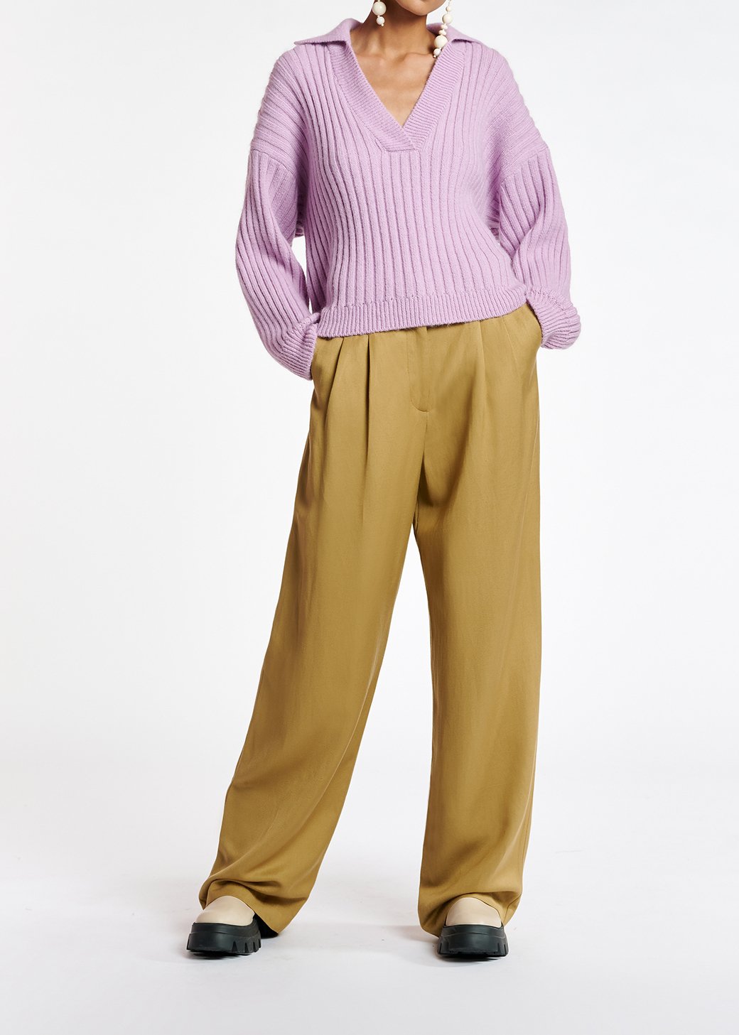 Camel wide-leg pants RE—SSENTIEL second-hand photo 3