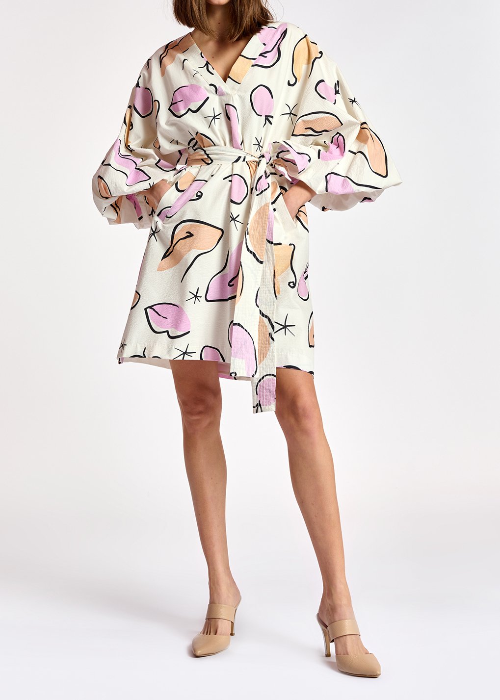 Witte mini-jurk met abstracte print RE—SSENTIEL tweedehands photo 3