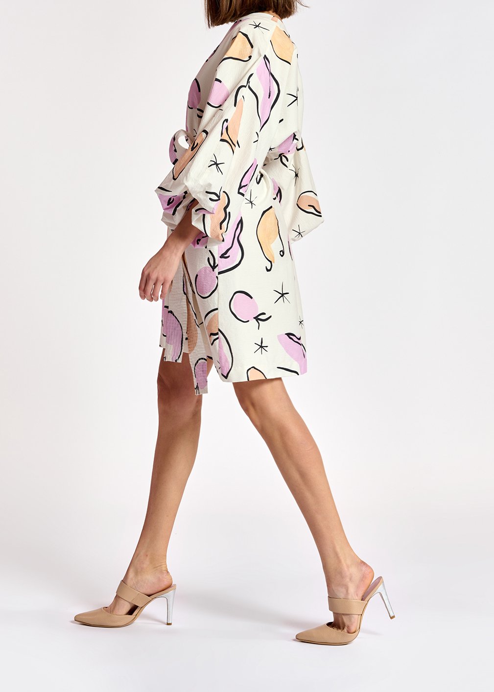 Witte mini-jurk met abstracte print RE—SSENTIEL tweedehands photo 5