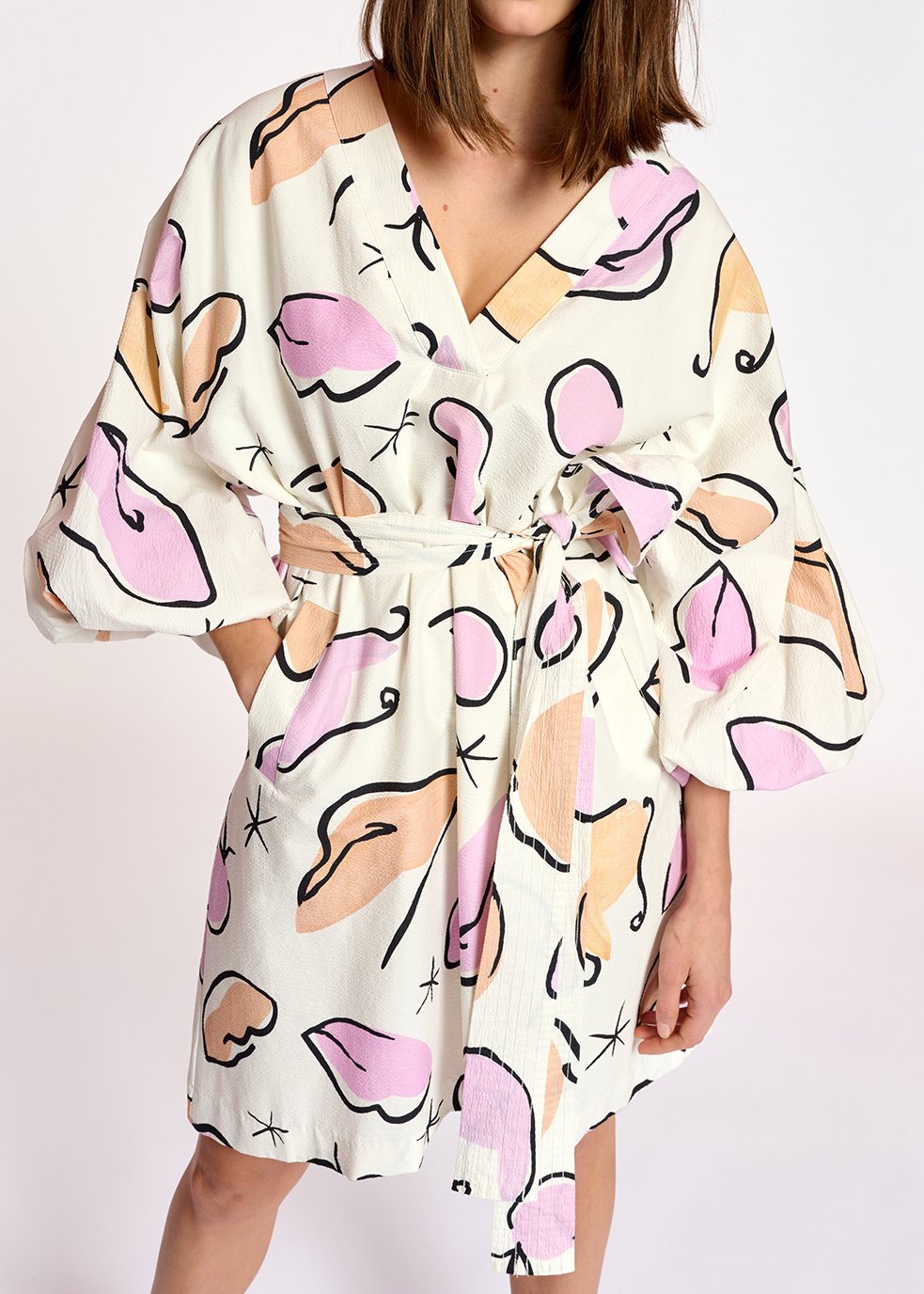 Witte mini-jurk met abstracte print RE—SSENTIEL tweedehands photo 6