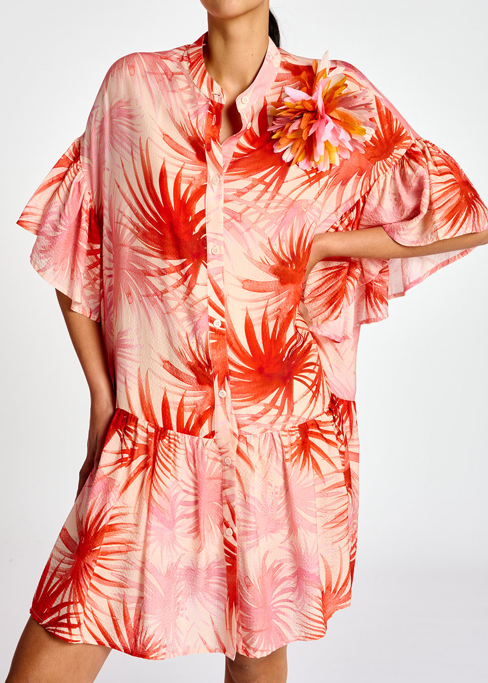 Orange viscose-silk palm leaf print mini dress RE—SSENTIEL second-hand photo 5