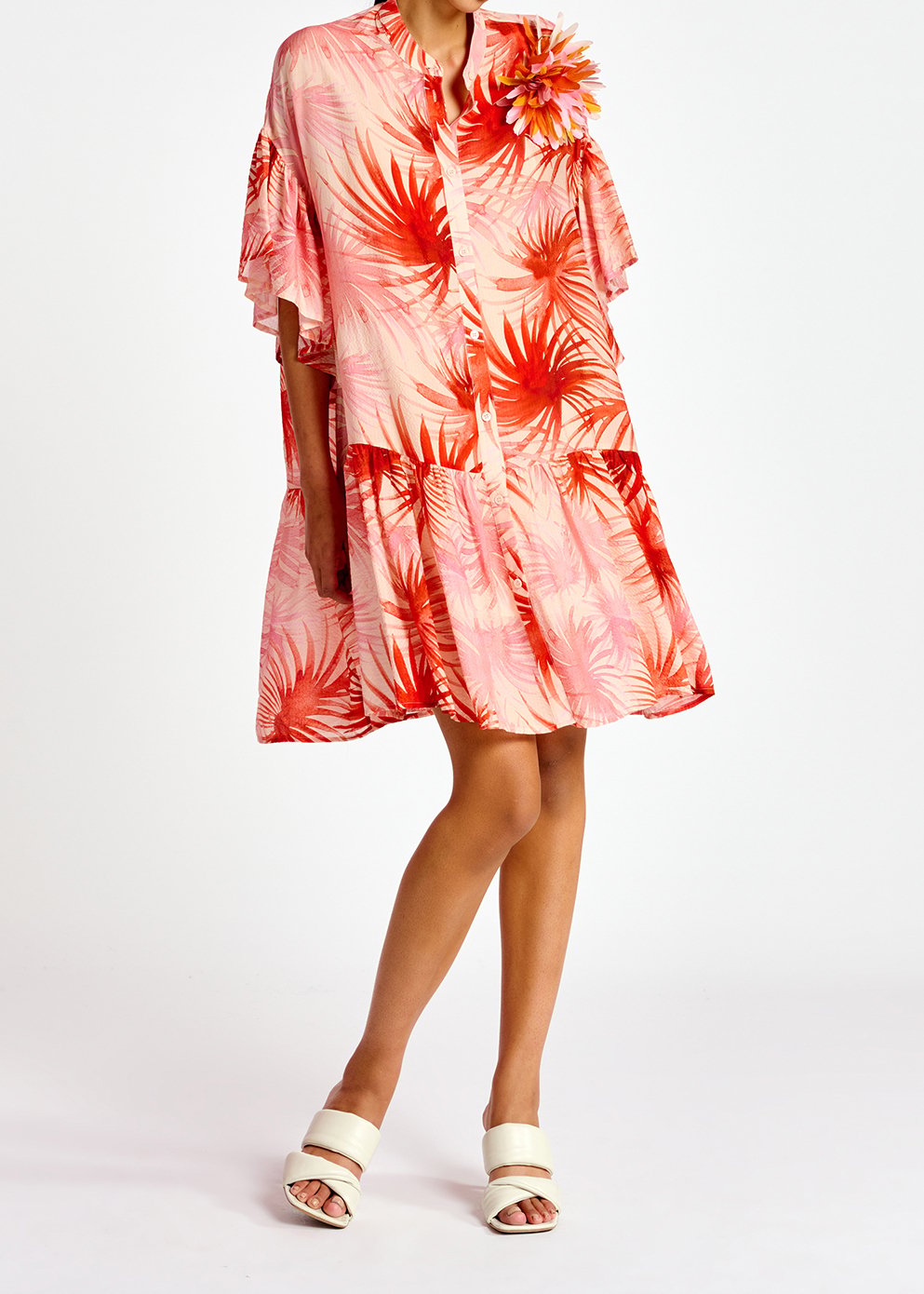 Orange viscose-silk palm leaf print mini dress RE—SSENTIEL second-hand photo 8