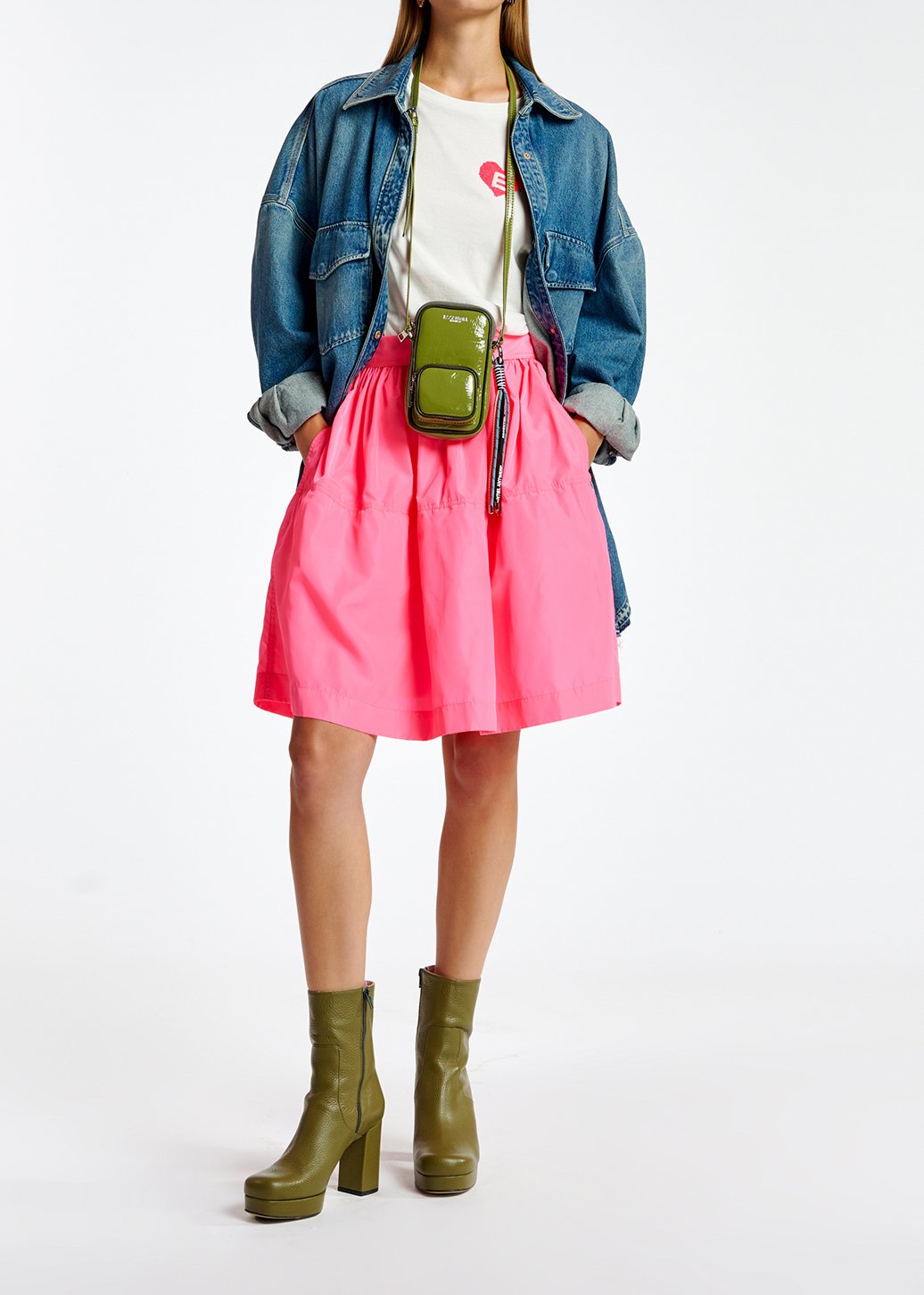 Neonroze midirok met plooien RE—SSENTIEL tweedehands photo 7