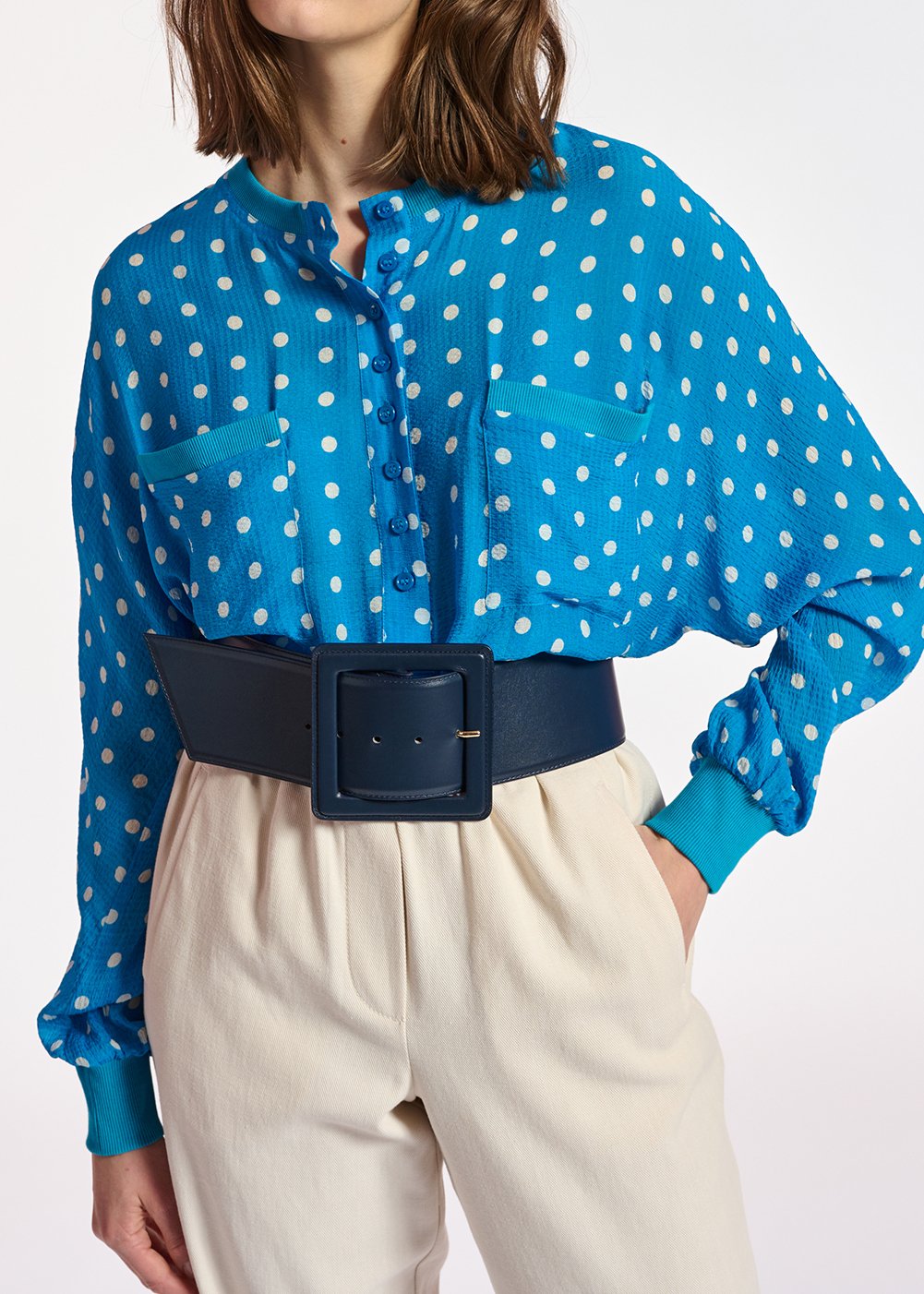 Top ample bleu à  pois blancs RE—SSENTIEL seconde main photo 3