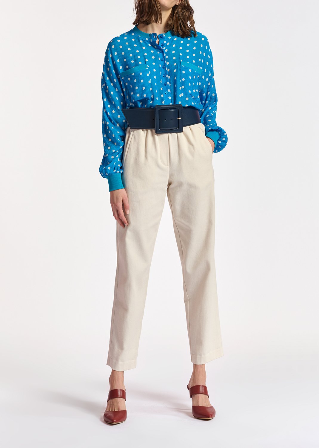 Top ample bleu à  pois blancs RE—SSENTIEL seconde main photo 4