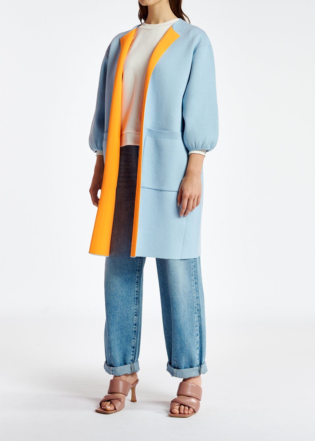 Manteau oversize en tricot bleu clair RE—SSENTIEL seconde main photo 3
