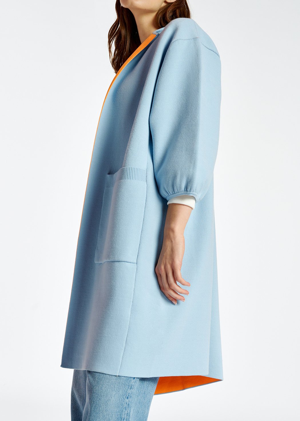 Manteau oversize en tricot bleu clair RE—SSENTIEL seconde main photo 5