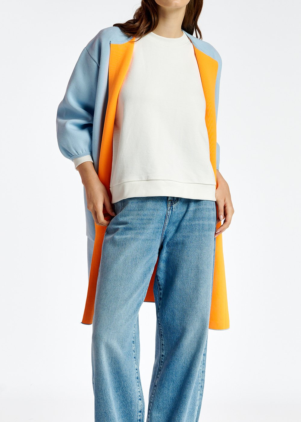 Manteau oversize en tricot bleu clair RE—SSENTIEL seconde main photo 6