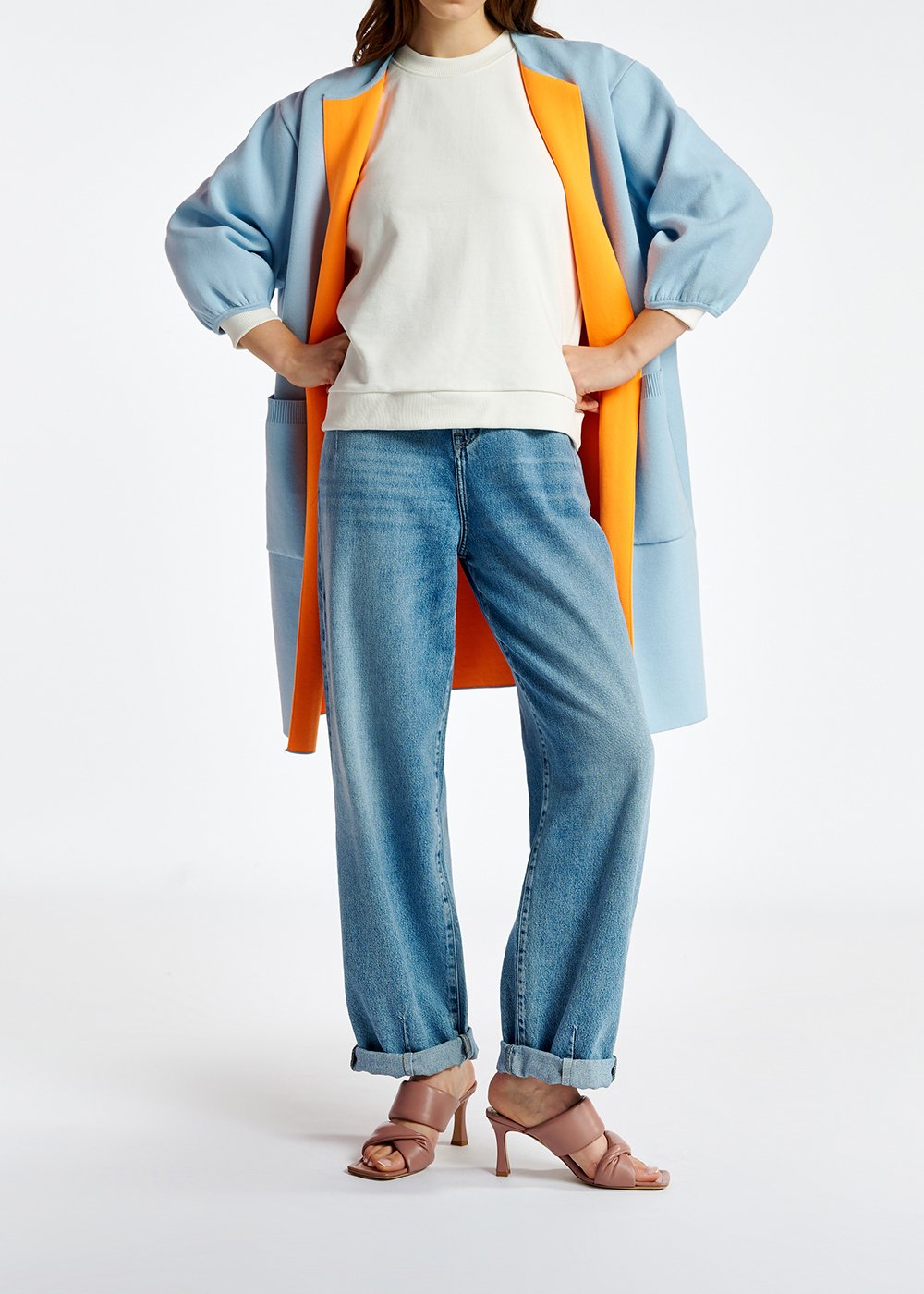 Manteau oversize en tricot bleu clair RE—SSENTIEL seconde main photo 7