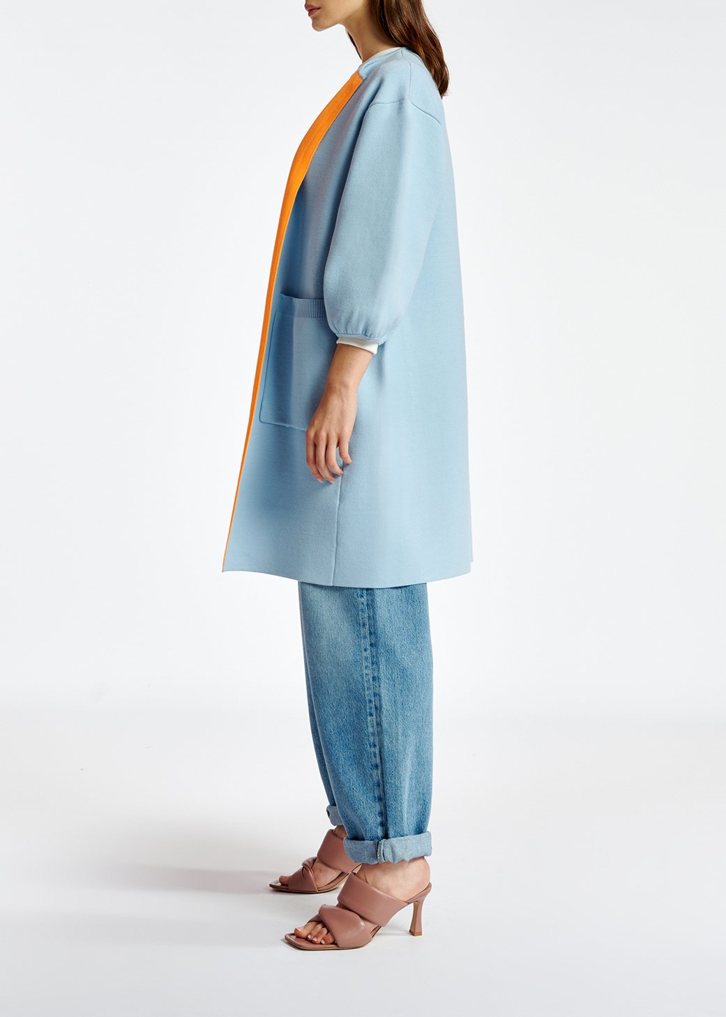 Manteau oversize en tricot bleu clair RE—SSENTIEL seconde main photo 8