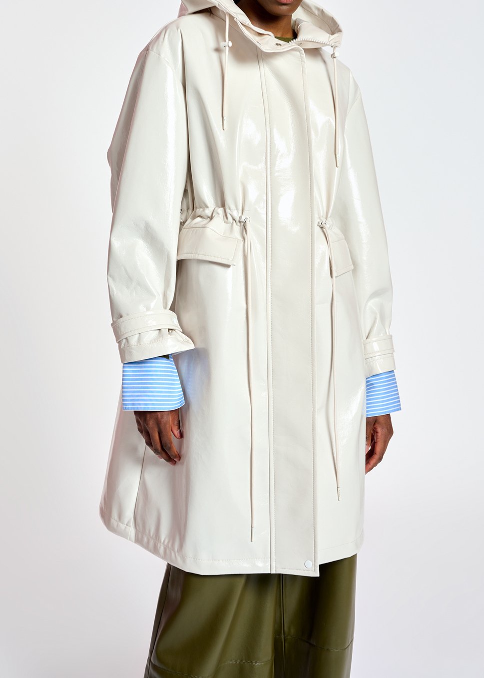 Imperméable en faux cuir blanc cassé RE—SSENTIEL seconde main photo 3