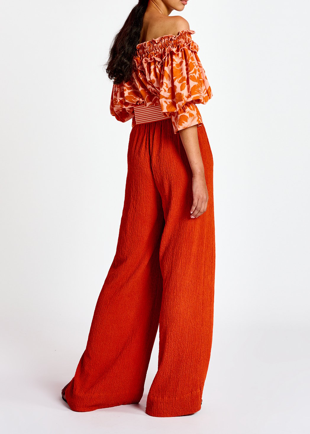 Orange wide-leg seersucker pants RE—SSENTIEL second-hand photo 4