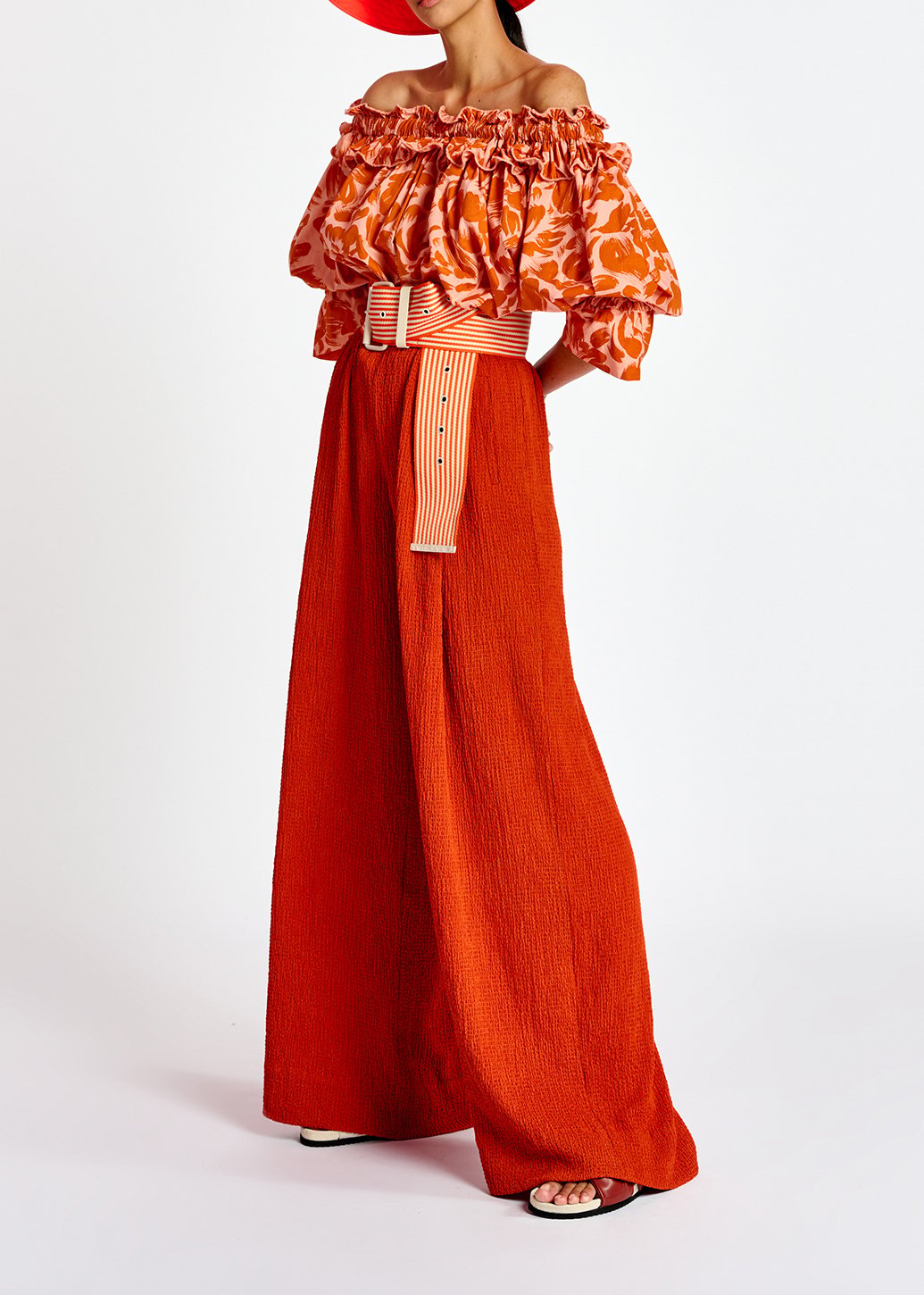Orange wide-leg seersucker pants RE—SSENTIEL second-hand photo 5