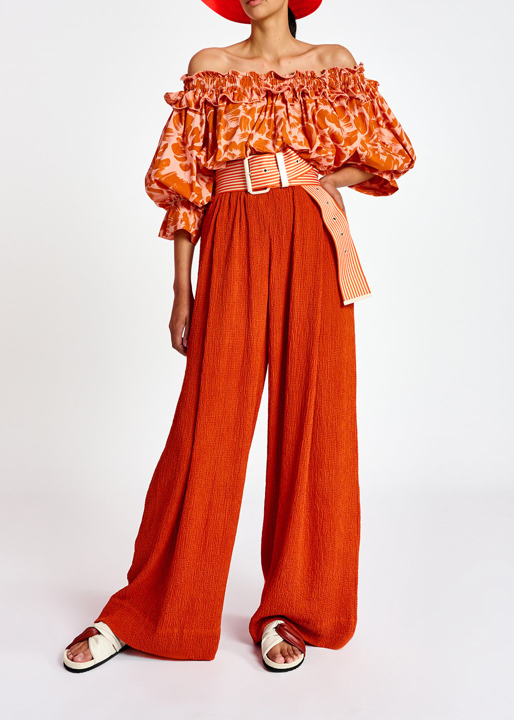 Orange wide-leg seersucker pants RE—SSENTIEL second-hand photo 6