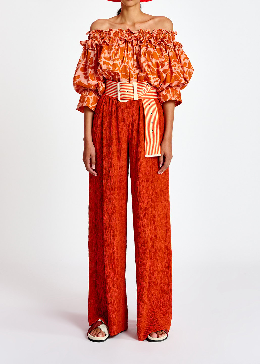 Orange wide-leg seersucker pants RE—SSENTIEL second-hand photo 8