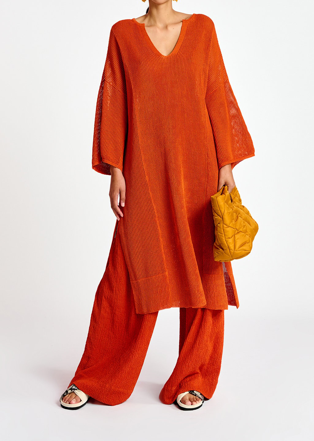 Robe caftan ample en tricot orange RE—SSENTIEL seconde main photo 3