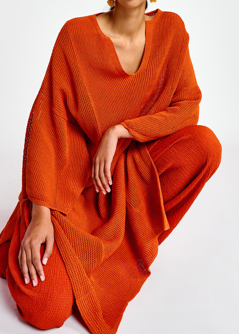 Robe caftan ample en tricot orange RE—SSENTIEL seconde main photo 8