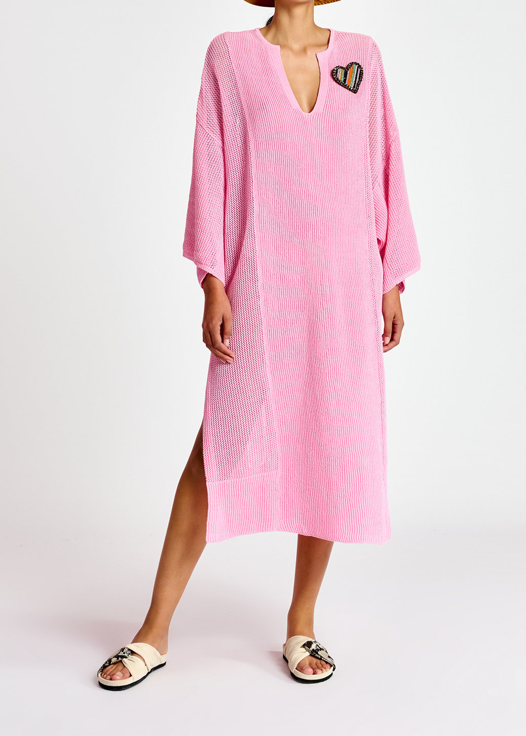 Robe caftan ample en tricot rose clair RE—SSENTIEL seconde main photo 3