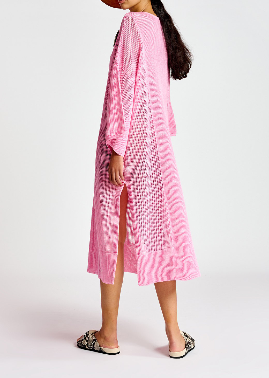 Robe caftan ample en tricot rose clair RE—SSENTIEL seconde main photo 4