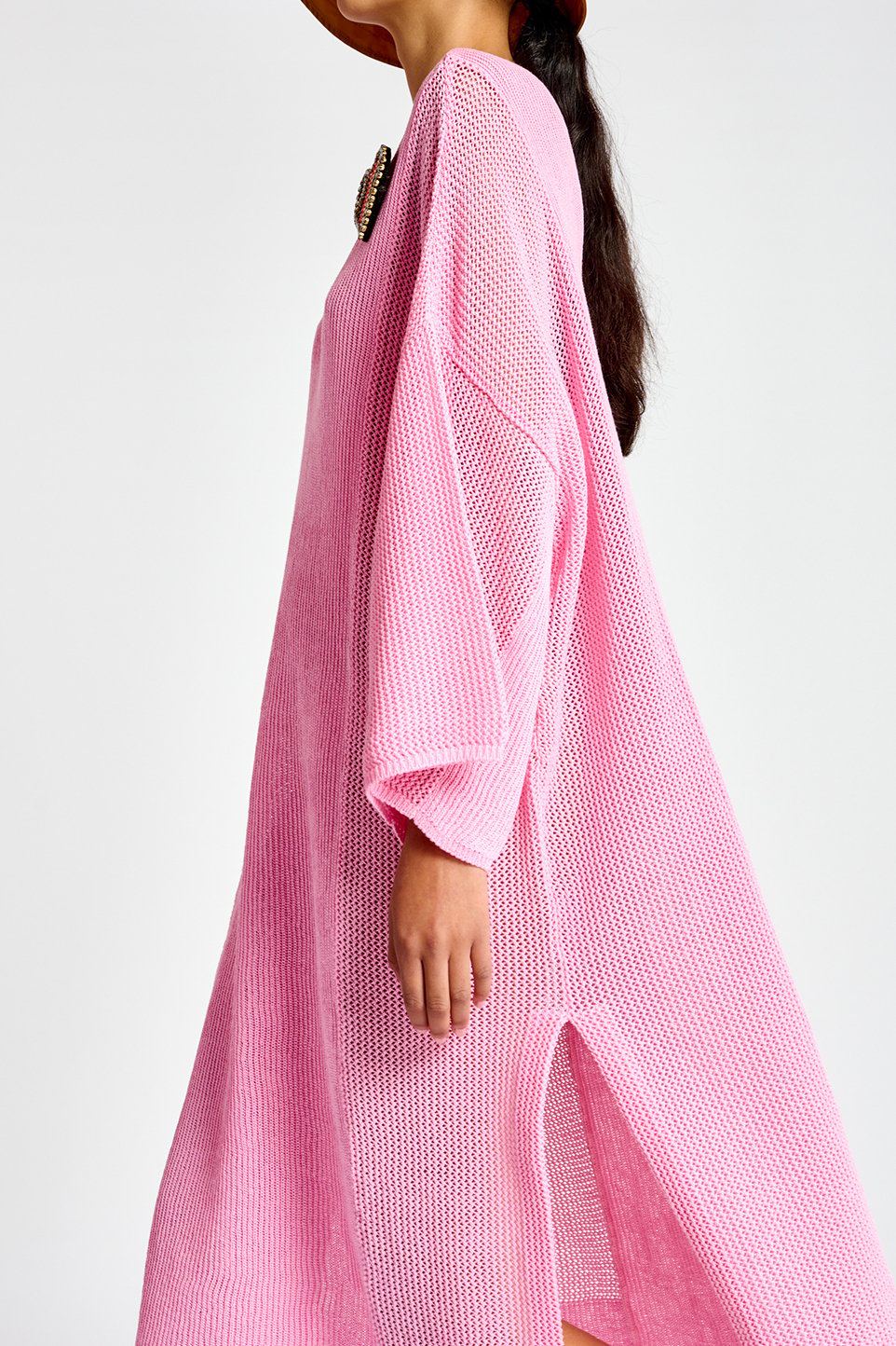Robe caftan ample en tricot rose clair RE—SSENTIEL seconde main photo 5