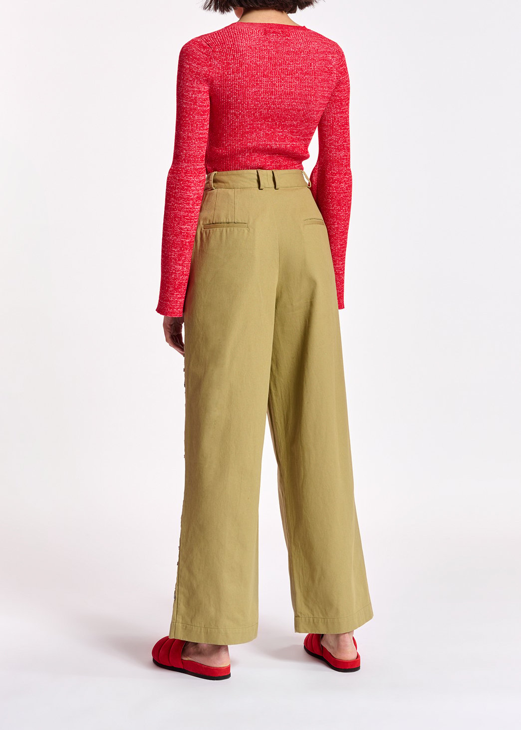 Pantalon large en coton kaki avec perles RE—SSENTIEL seconde main photo 4