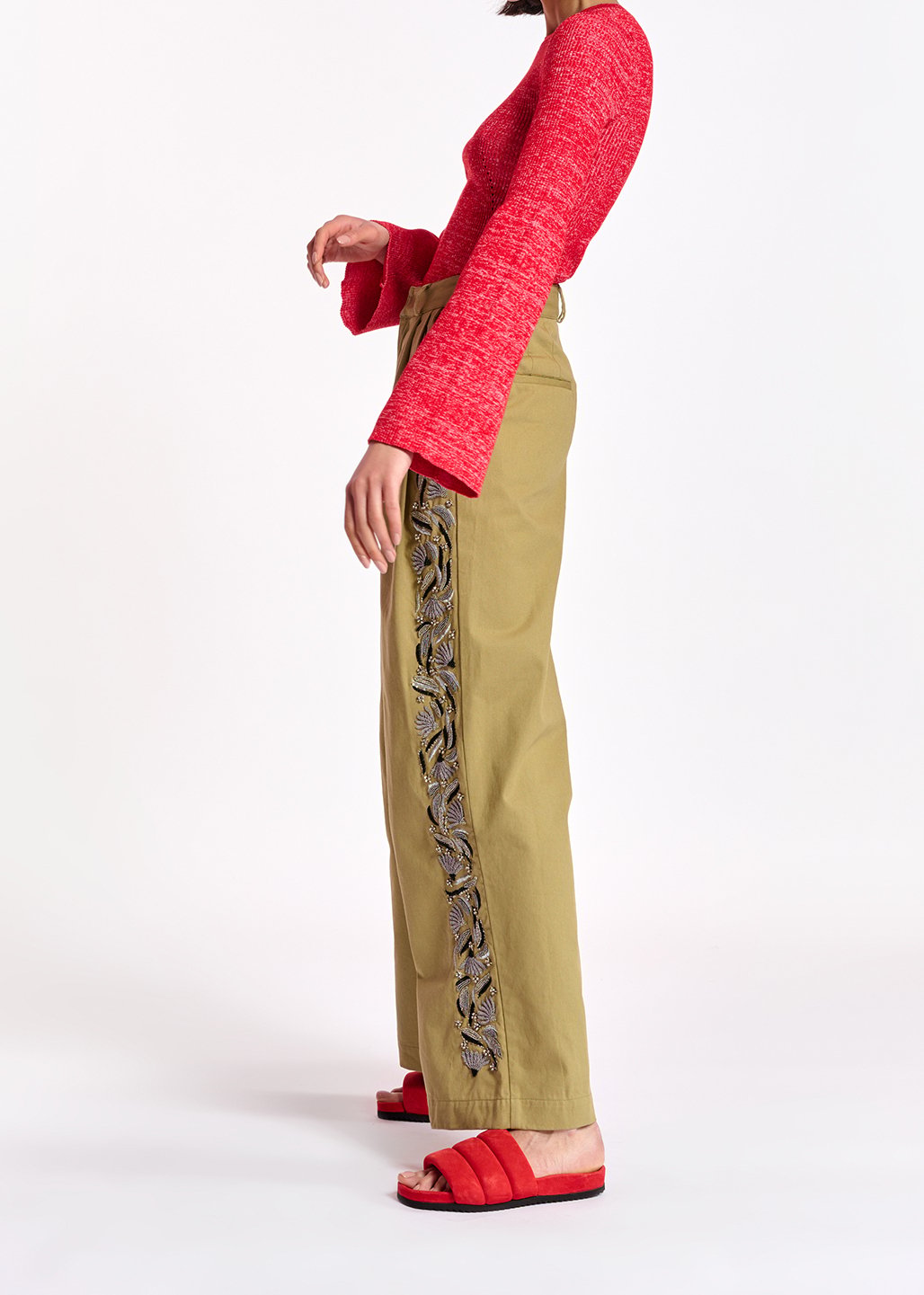 Pantalon large en coton kaki avec perles RE—SSENTIEL seconde main photo 7