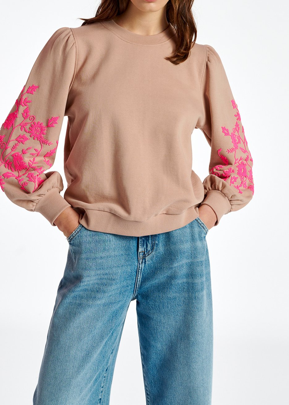 Sweatshirt rose vintage avec broderies roses RE—SSENTIEL seconde main photo 5