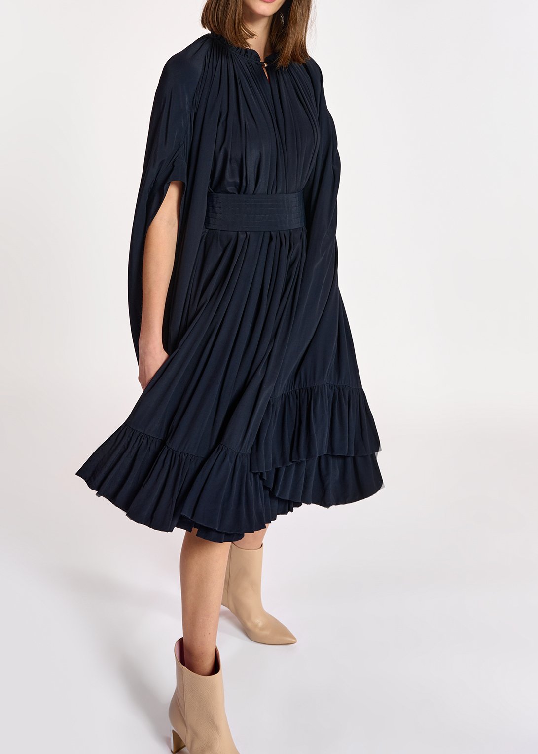 Dark blue ruffled oversized dress RE—SSENTIEL second-hand photo 4