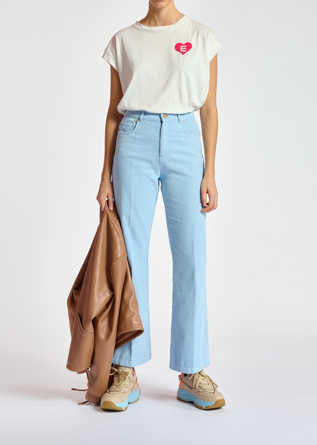 Pantalon évasé en velours bleu clair RE—SSENTIEL seconde main photo 3