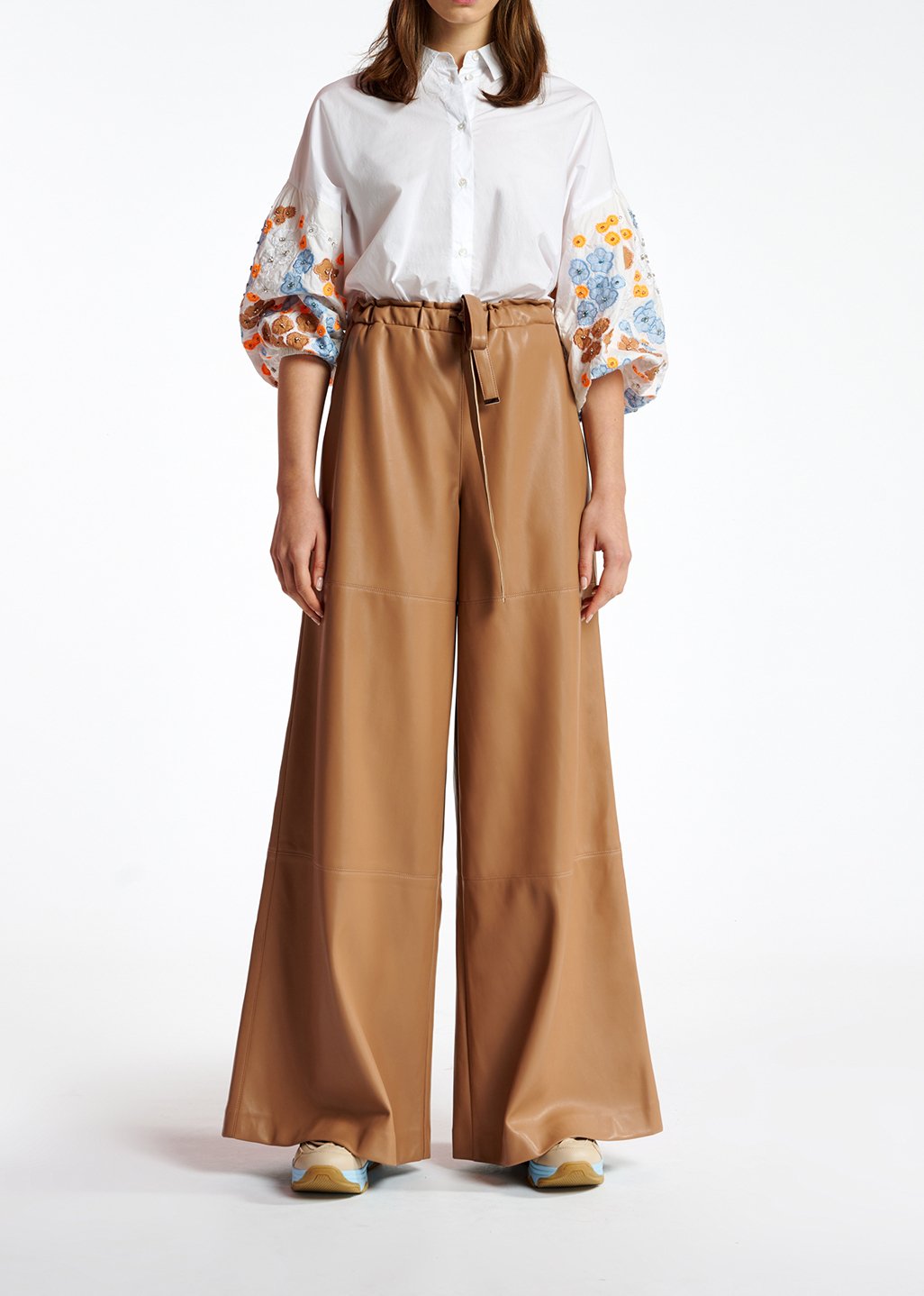 Bruine faux leren broek met wijde pijpen RE—SSENTIEL tweedehands photo 4