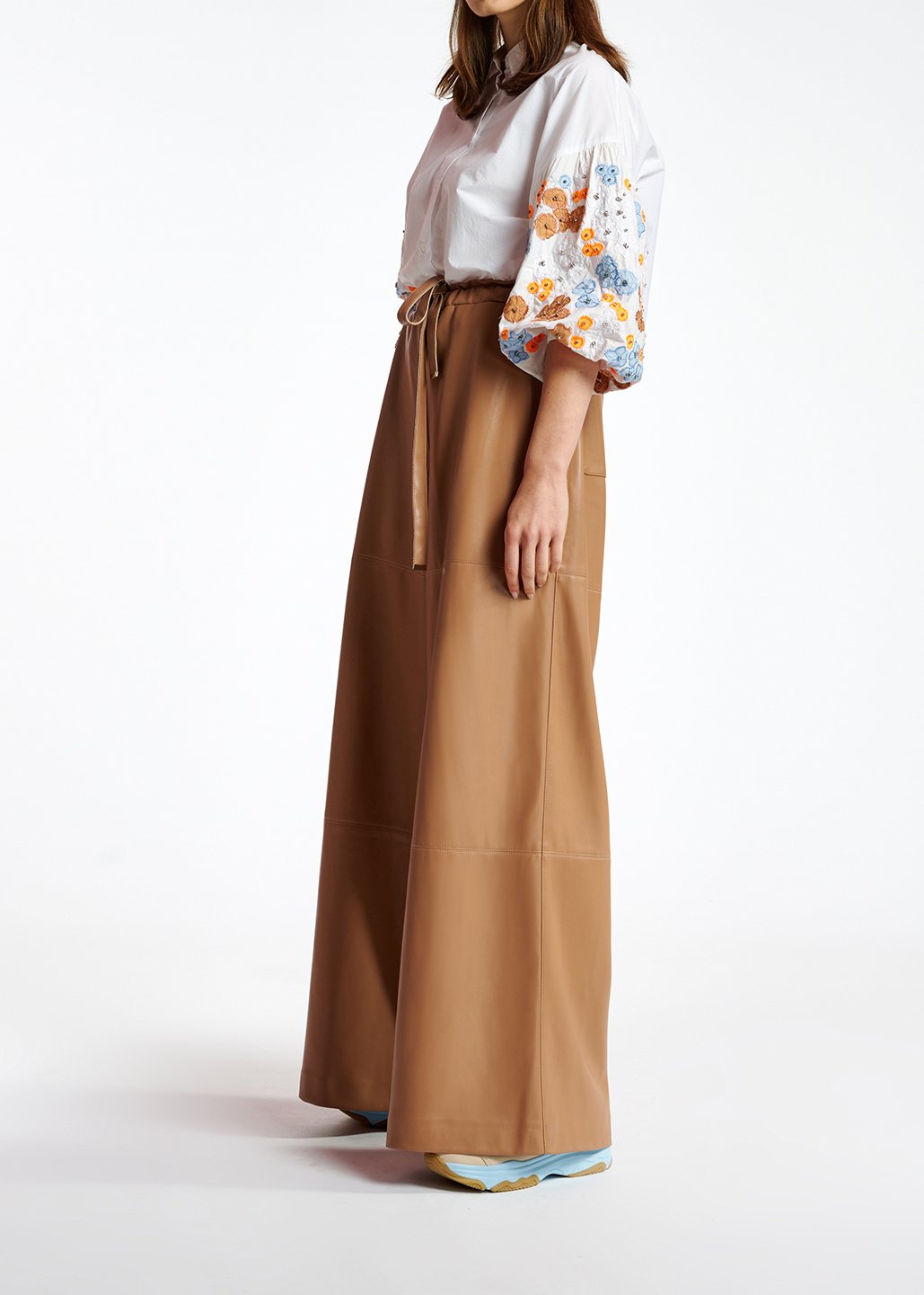 Bruine faux leren broek met wijde pijpen RE—SSENTIEL tweedehands photo 5