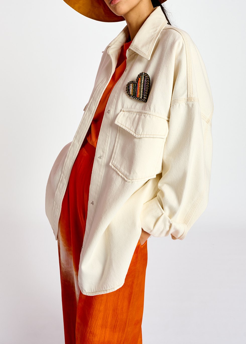 Ecru oversized cotton denim overshirt RE—SSENTIEL second-hand photo 3