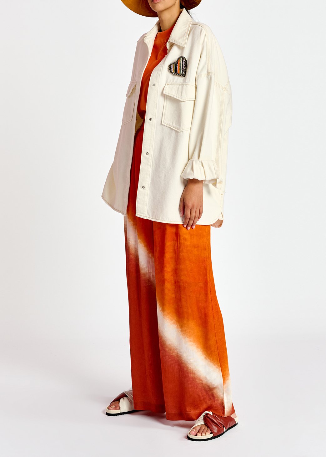 Ecru oversized cotton denim overshirt RE—SSENTIEL second-hand photo 5
