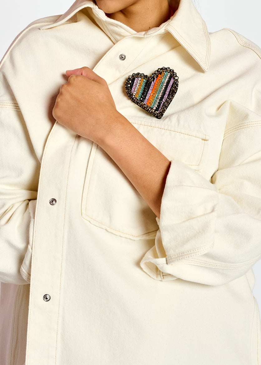 Ecru oversized cotton denim overshirt RE—SSENTIEL second-hand photo 7